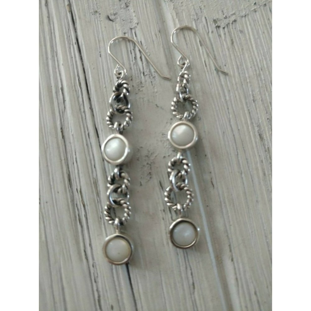 Sunstone Sterling Silver 925 Mother of Pearl Circle Link Dangle Earrings